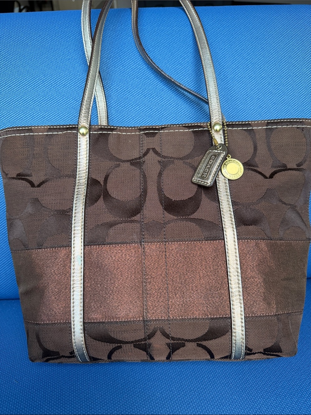 Vintage Coach Signature Stripe tote bag in brown and gold